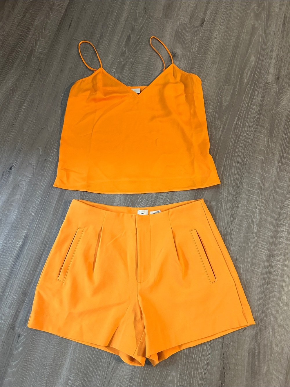 Women's Orange High-Waist Tailored Shorts and Camisole top- A New Day